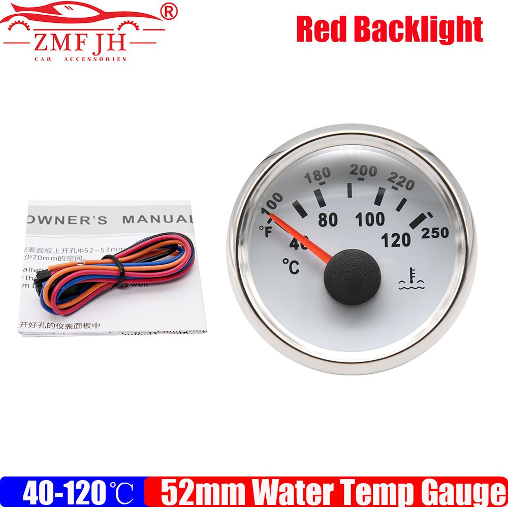 ZMFJH Red Backlight Pointer 52MM Water Temperature Gauge 40-120℃ Water Temp Meter Indicator For Car Boat Yacht Marine 12V24V