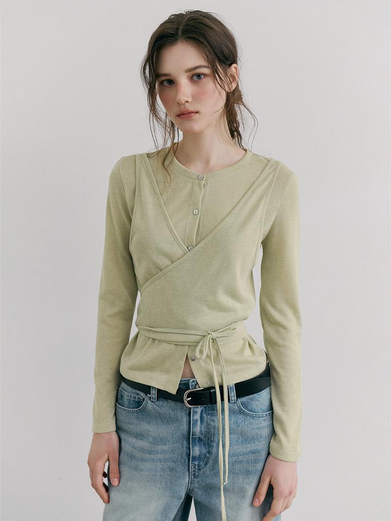 ETMON Wrap Cardigan T-Shirt, Light Green
