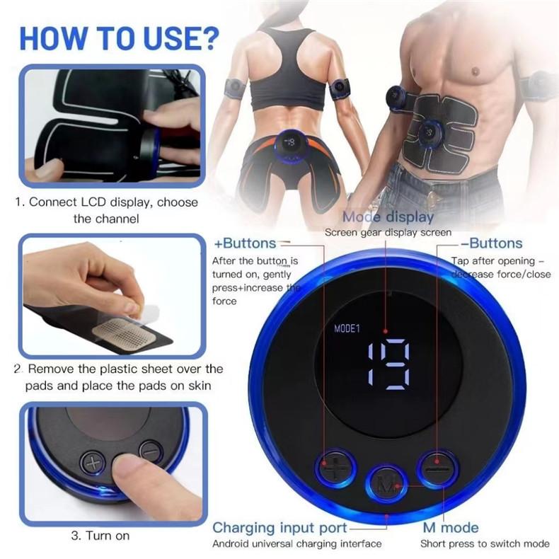 Professioneller EMS Bauchmuskeltoner Digitalanzeige Hochfrequenter Impuls Fitnessgerät Muskelstimulator