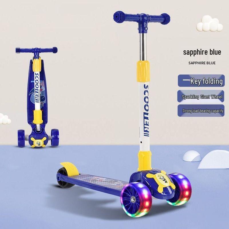 Colorful Folding Scooter with Flashing Music for 2-8 Year Olds - Durable Three-Wheeled Ride-On with Drop-Resistant Handlebar