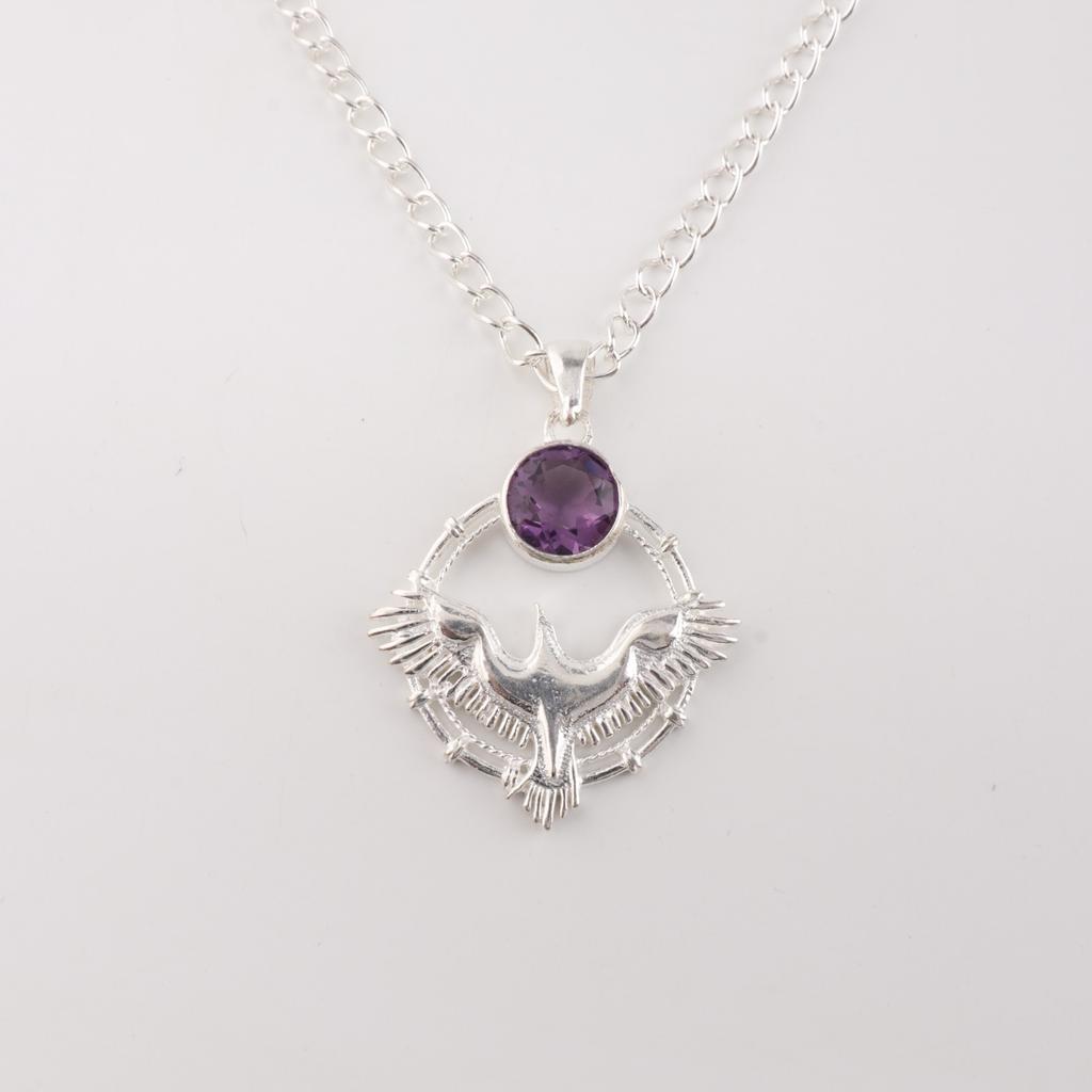 Amethyst Gemstone 925 Sterling Silver Jewelry Pendant 1.43" For Wedding Gift CP-38-14