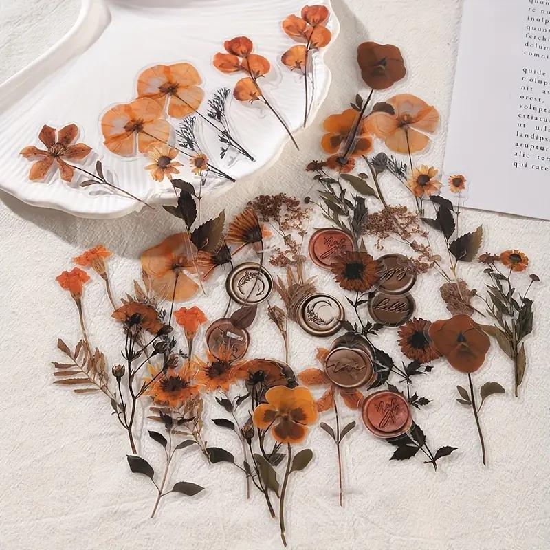 40 Pcs Dried Flower Collection Record PET Stickers Decorative Handmade Scrapbooking Material Diary Album Craft Supplies