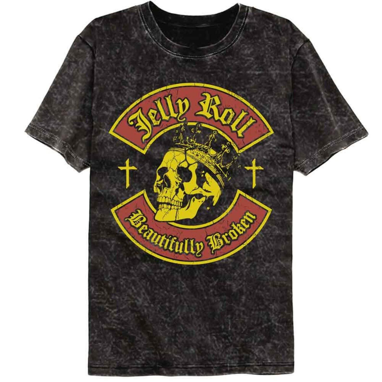 Jelly Roll Skull and Crosses Mineral Wash Black T-Shirt M