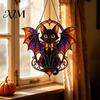 Trick or Treat Party Decor Halloween Bat Cat Suncatcher, Stained Glass Style Acrylic Sun Catcher, Gothic Cute Animal Themed Gift Black Hanging