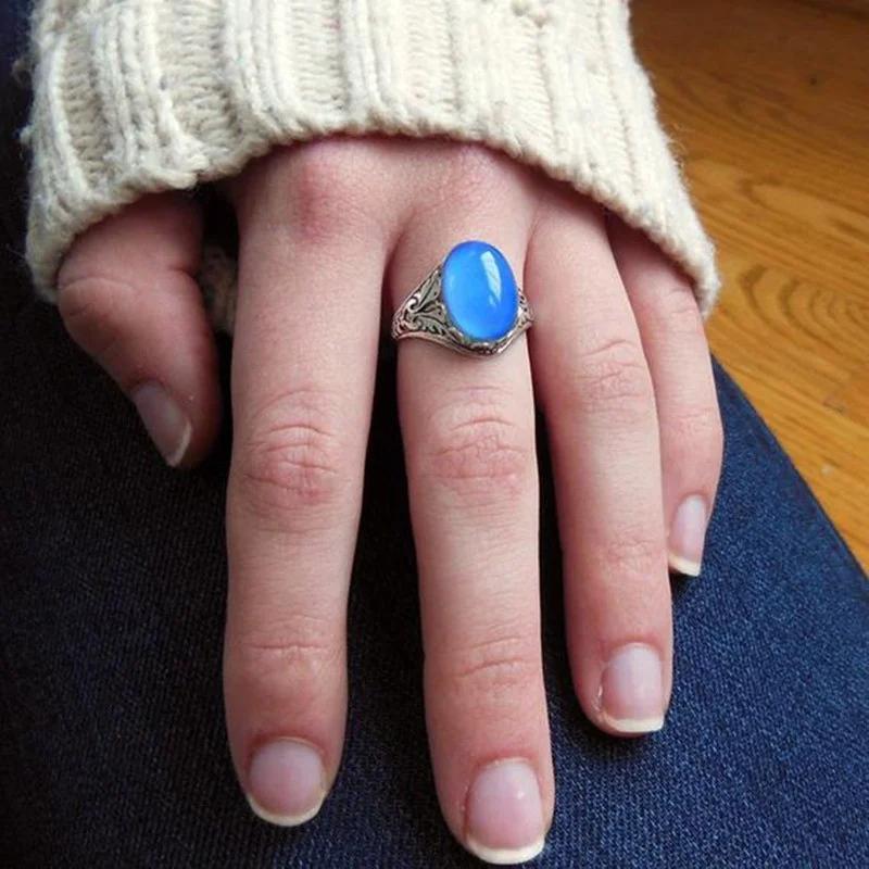 Moda Mujer Anillo Creativo Más Nuevo Sensible a la Temperatura Cambia de Color Retro Redondo Anillo de Compromiso Anillo Accesorios de Joyería Regalos