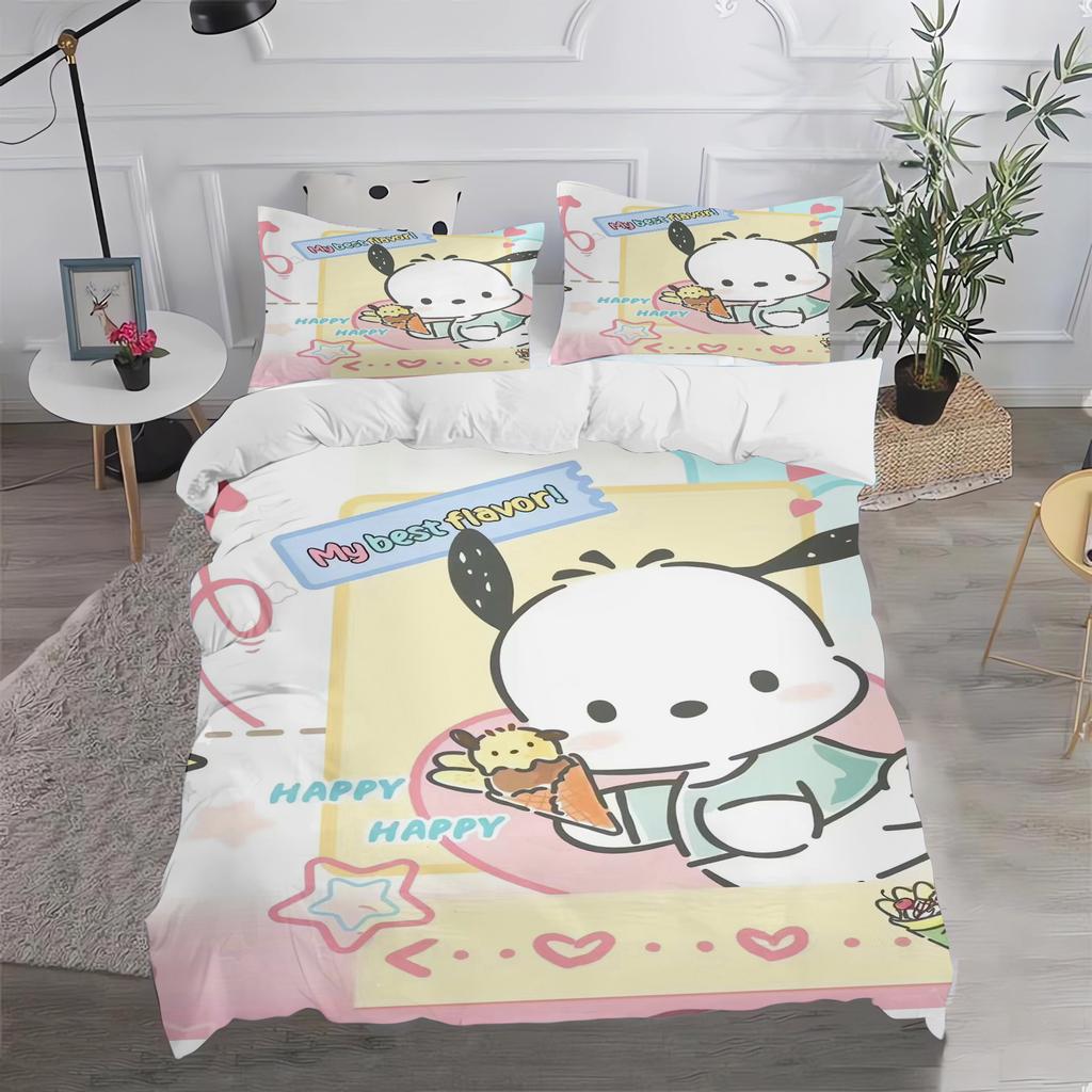 Pochacco Sanrio Quilt Cover Cartoon Puppy Anime Duvet Printed Comforter 100% Polyester Bedding Twin Size Children Gift