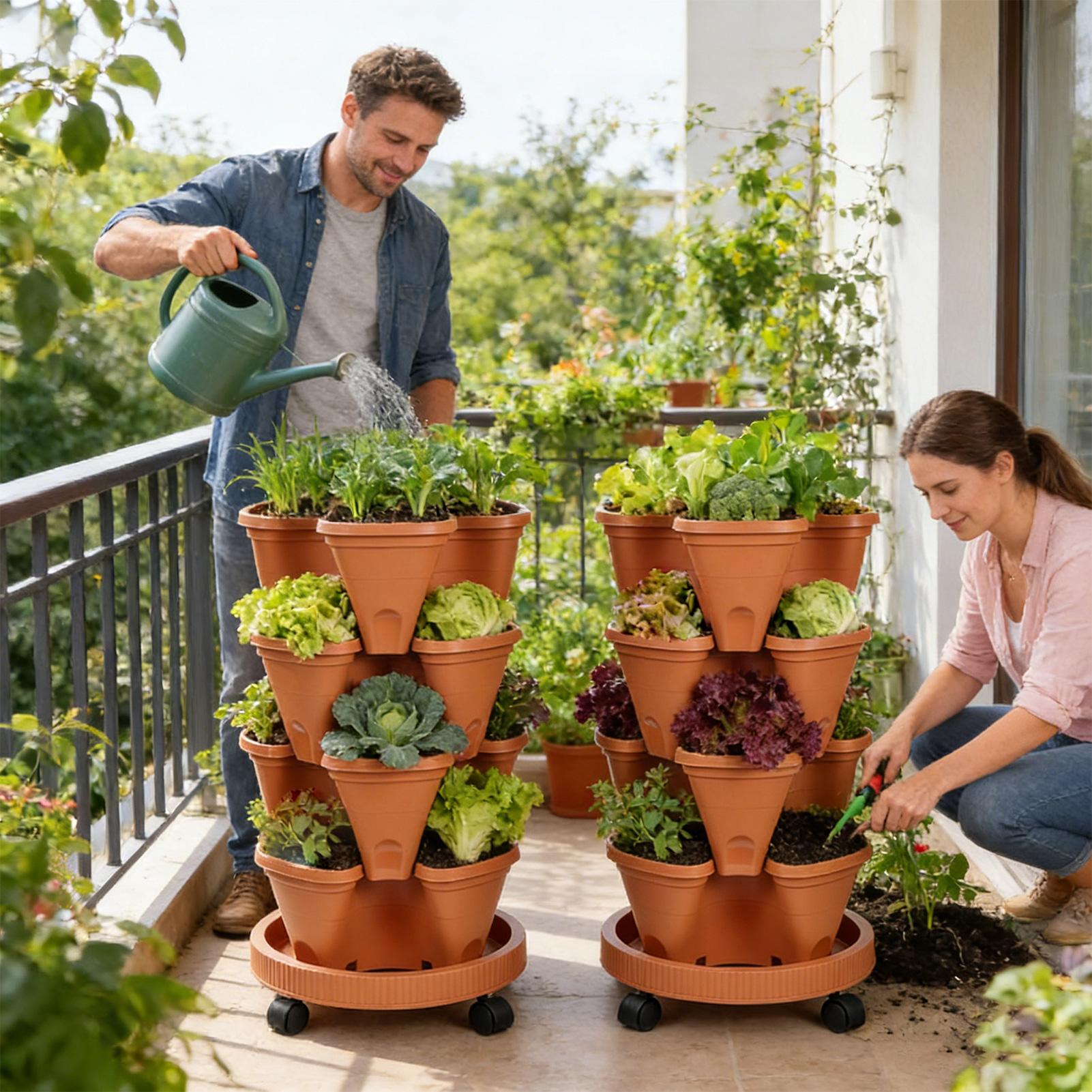 

Багаторівневий штабельований горщик для квітів, пересувний, для полуниці, трав, вертикальний, тривимірний контейнер для посадки, 3-пелюстковий CN
