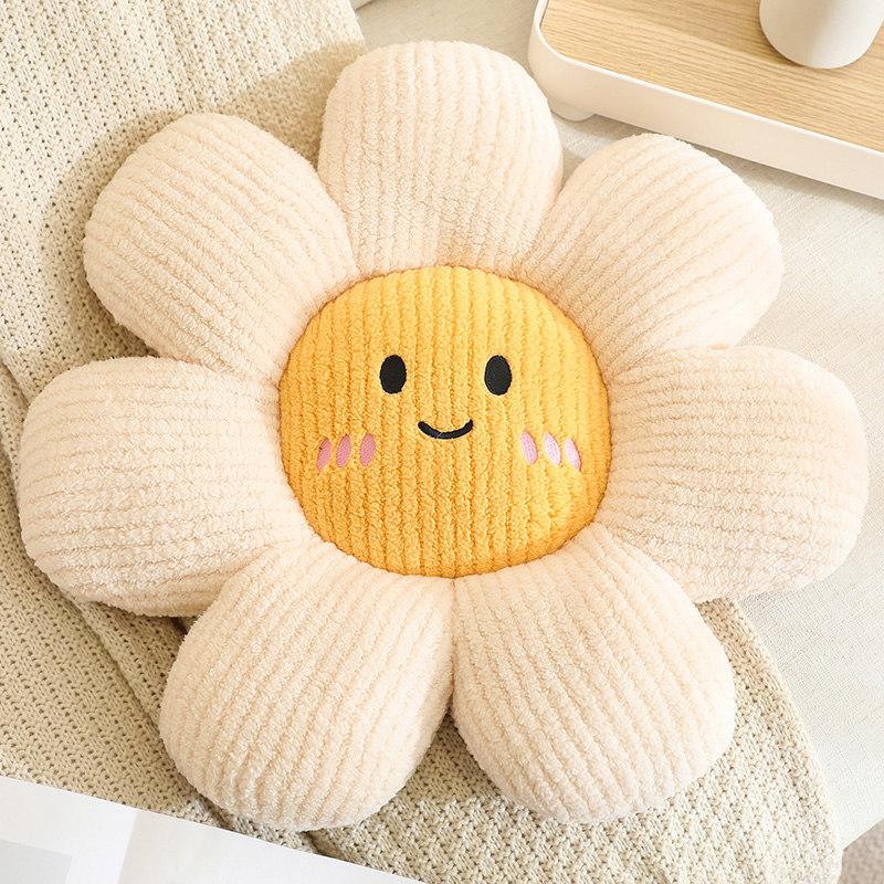 45cm Zonnebloem Plant Pluche Kussen Gevuld Gesloten Ogen Open Kawaii Emotie Gezicht 7-Bladig Bloems Kussen Kussen voor Sofa Stoel Bed Cadeau 45cm