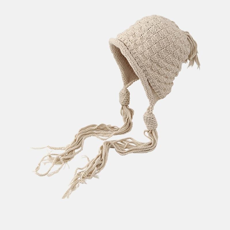 Handmade Fringed Braids Hat Y2K Sweet Girl Warm Beanie Hat InsStyle Bonnet Winter Autumn Skull Hat Pullover Earflap Hat