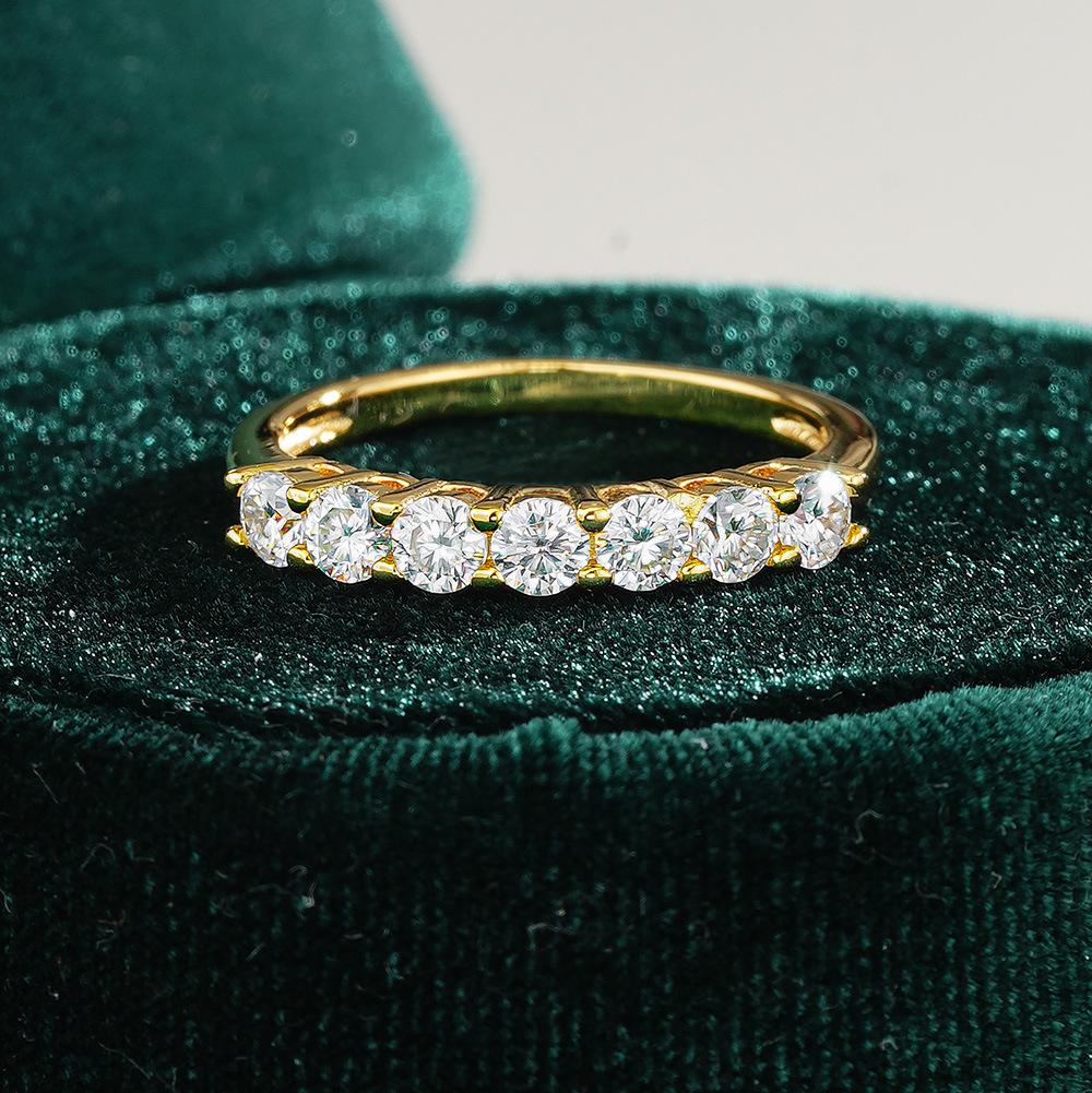 

S925 Sterling Silver Half Eternity Band Ring - Round D Color VVS Moissanite Inlaid Gold Plated Fine Jewelry for Women 5 золотой