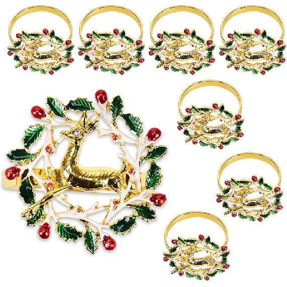 Christmas Santa Claus Napkin Rings Set of 8, Xmas Napkin Rings for Dining Table Setting, Dinner Tables Rings for Weddings, Family, Christmas,