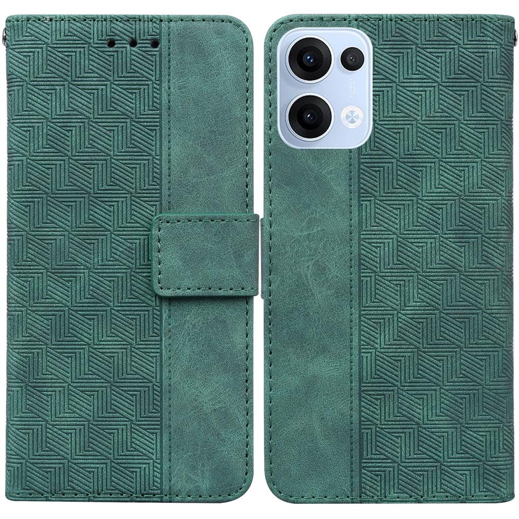 For Oppo Reno13 5G (Global) Case Geometry Pattern Leather Wallet Phone Cover with Wrist Strap