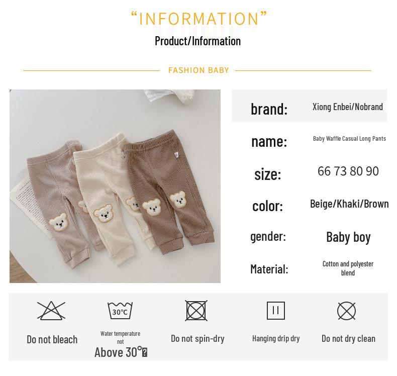 Waffelstrick-Bärenhose für Babys – Lässige koreanische Hose für Jungen & Mädchen