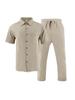 Men's European Linen Summer Two-Piece Set: Short-Sleeve Shirt & Long Pants for Travel or Beach