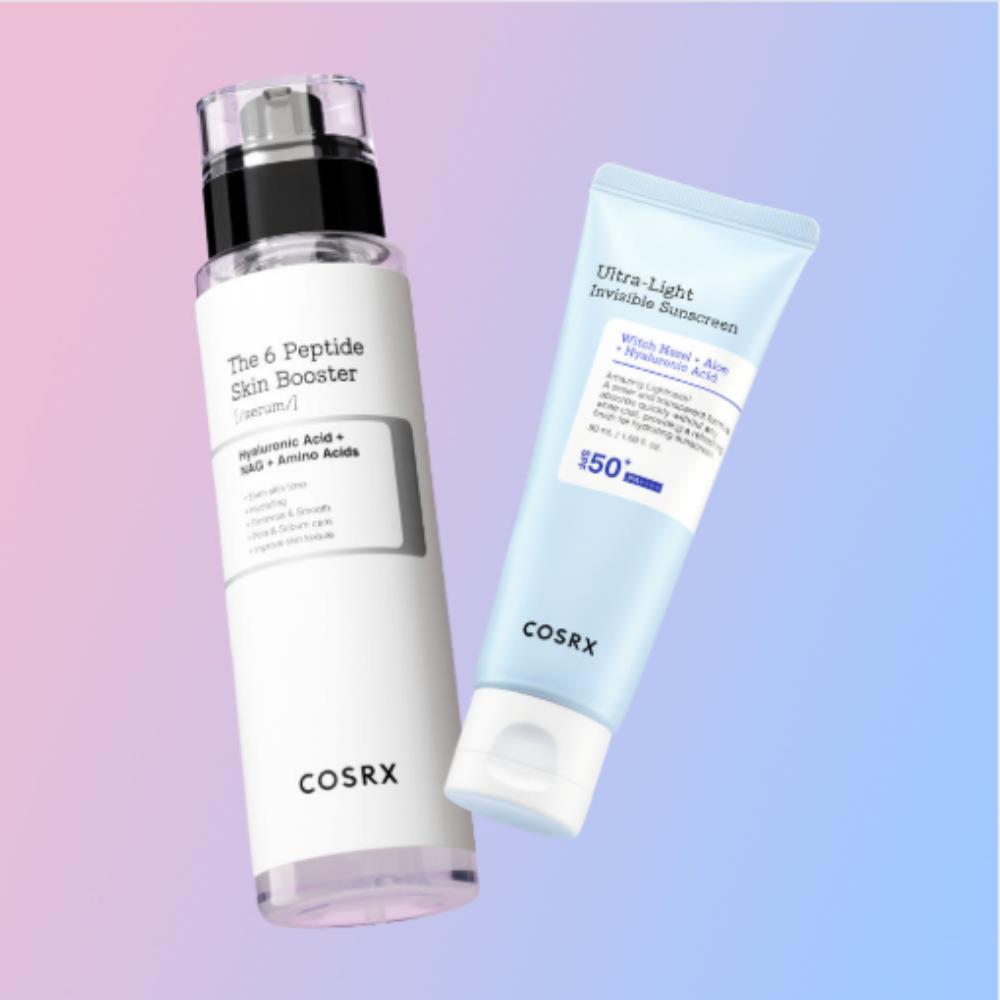 

COSRX Пептидная сыворотка 150 мл + Невидимая солнцезащитная сыворотка 50 мл SPF50 PA++++ – Набор для упругости кожи и легкого солнцезащитного крема