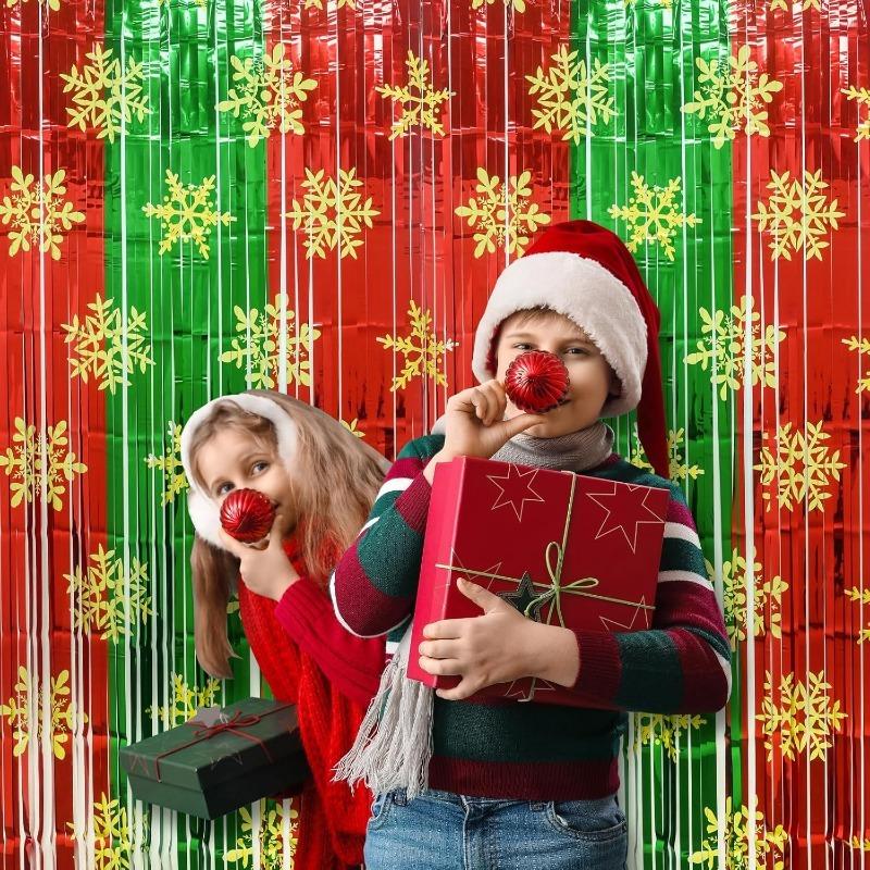Christmas Party Decorations Tinsel Foil Fringe Curtains Winter Photo Booth Prop Backdrop Streamer Snowflake Birthday Party Decor