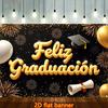 Fondo 2D Feliz Graduación Negro Dorado para Sesión de Fotos de Retratos de Graduación en Español