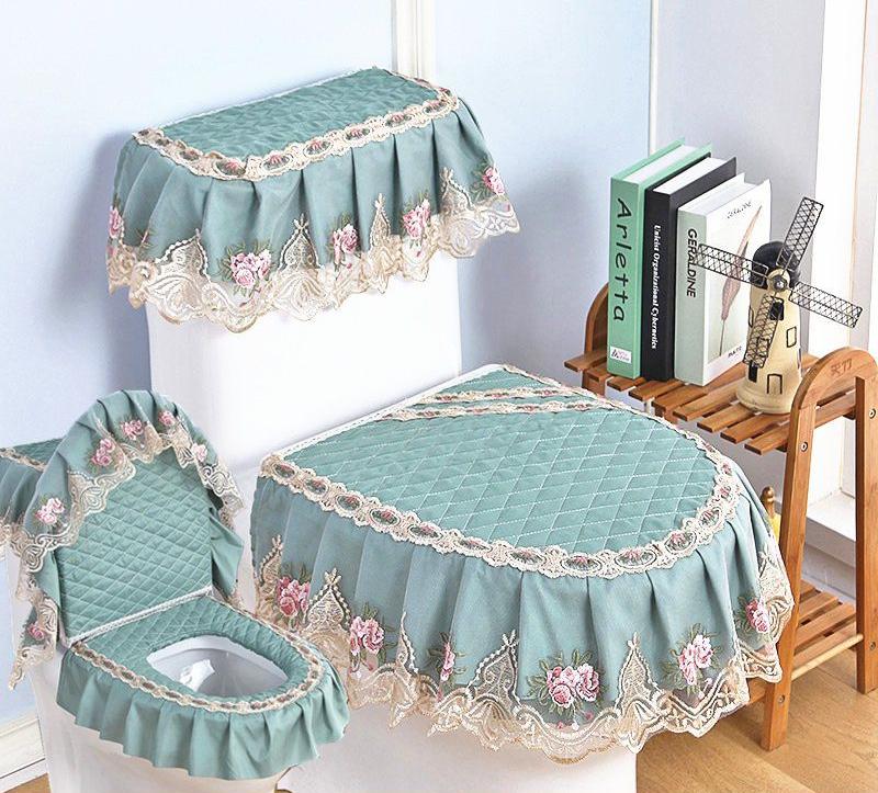 3 sztuk/zestaw koronkowy haft odpinany nakładka na sedes tkanina pyłoszczelna miękka deska sedesowa poduszka z pierścieniem dekoracja wnętrz nakładka na toaletę