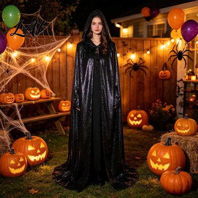 Feestmantel voor Volwassenen Glanzende Kapmantel Iriserende Volledige Lengte Mantel Sprankelend Unisex Veelzijdige Kleur Halloween Maskerade Mardi Gras Kostuum Fantasie
