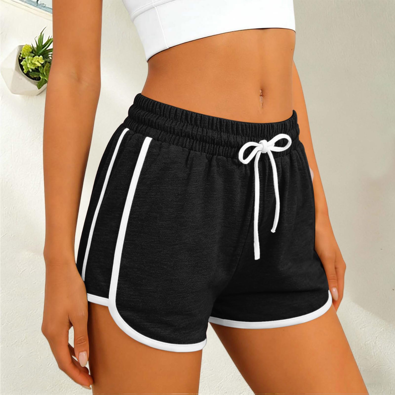 

Women s Sports Shorts Drawstring Shorts With Side Pockets Casual Loose Pants L чёрный
