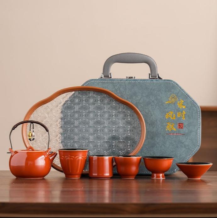 Retro Ceramic Kung Fu Tea Set Portable Travel Teapot with Gift Box Home Office Brewing Chinese Traditional Teaware Gift
