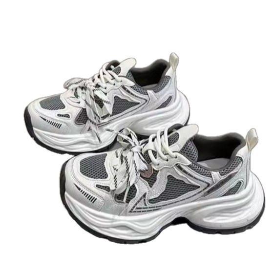 Double color ribbon~ leather thick-soled dad shoes women's 2025 spring models are breathable, lightweight, heightening and small casual sports shoes