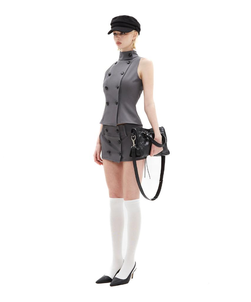 Hilda Tailored 3-Button Mini Skirt [Grey]