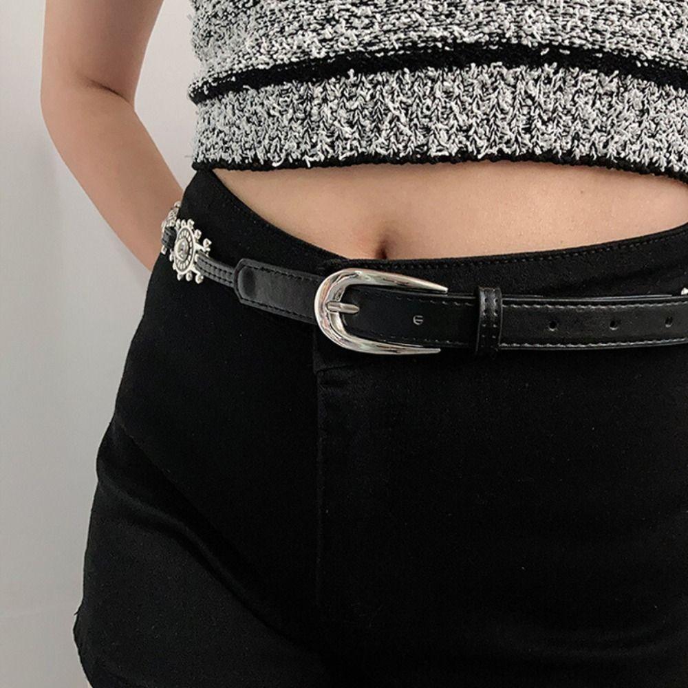 Punk Leather Belt Pin Buckle Waist Strap Y2K Chain Belt