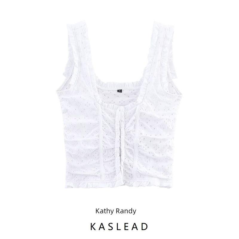 Kaslead New Women clothes Western Style Fashion Simple and Versatile Hollow Embroidery Top 4174380