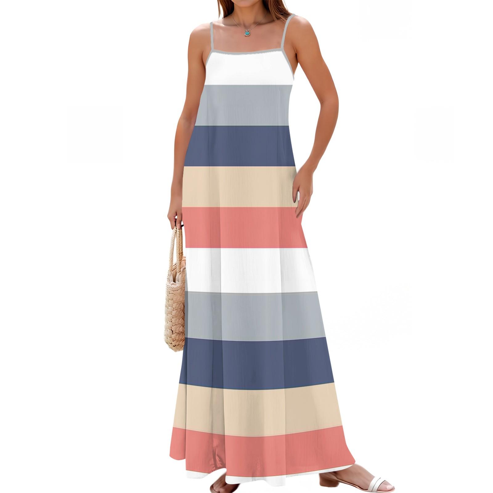 

Женское весенне-летнее повседневное модное длинное платье с регулируемыми подтяжками и принтом XL