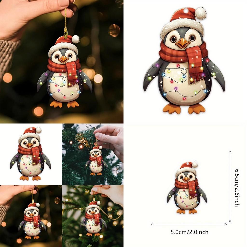 Jul Röd Hatt Pingvin Akryl Biltillbehör Med Tecknat Tema För Fordonsdekor