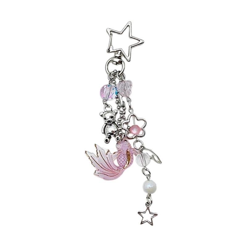 Módní řemínek na telefon s korálky z medúzy Pevný přívěsek na klíče ze slitiny s hvězdičkou pro každodenní použití pro ženy