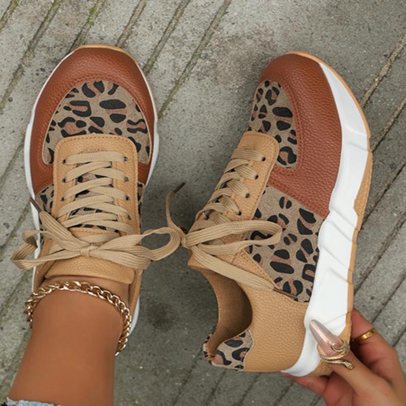 New Spring and Autumn Leopard Print Cross Strap Casual Fashion Vulcanized Shoes Round Toe Low-top Women's Sports Shoes