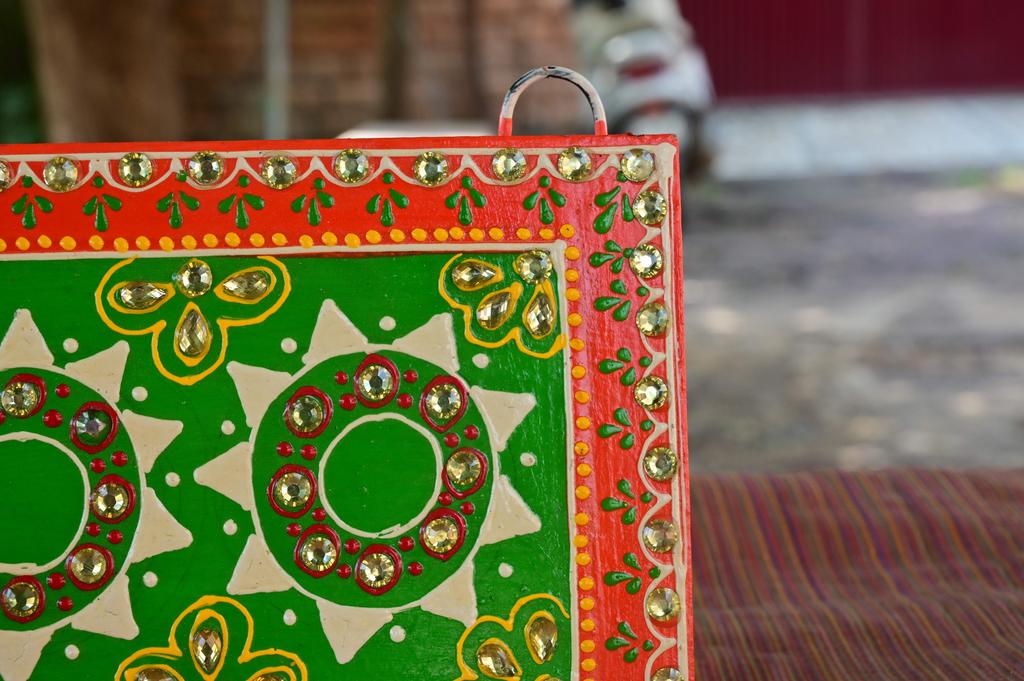 Indian Folk Art Mirror Work Wood Wall Panel