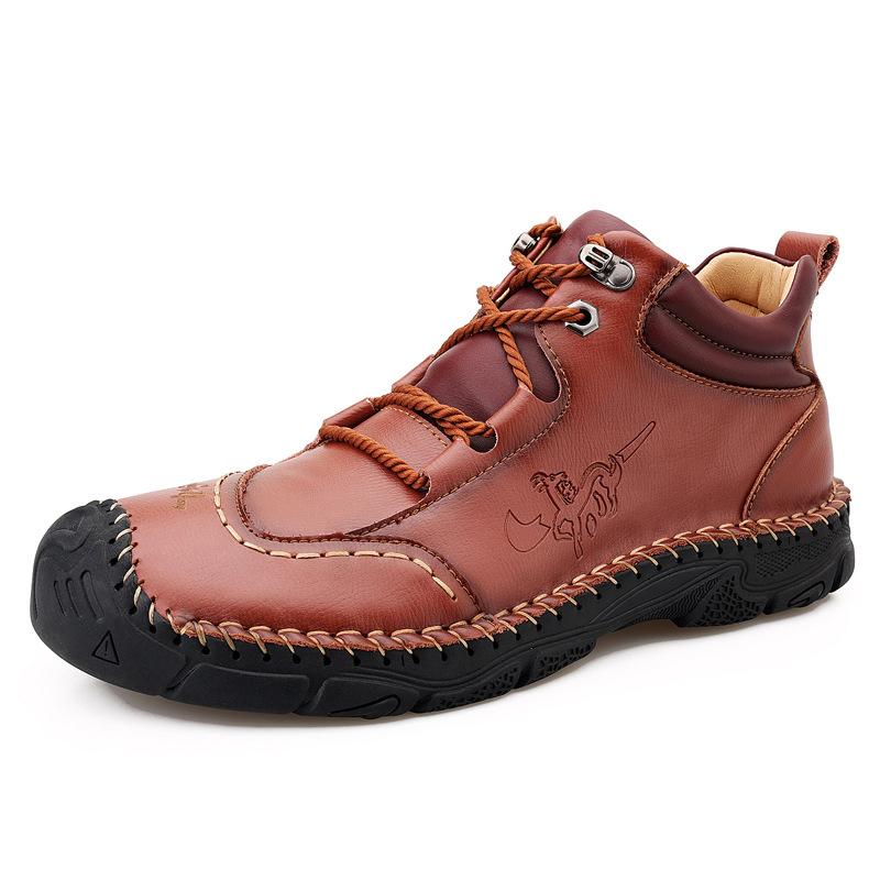 Autumn High-Top Men's Shoes Casual Leather Shoes Leather plus Size Breathable Non-Slip Outdoor Sports Climbing Shoes