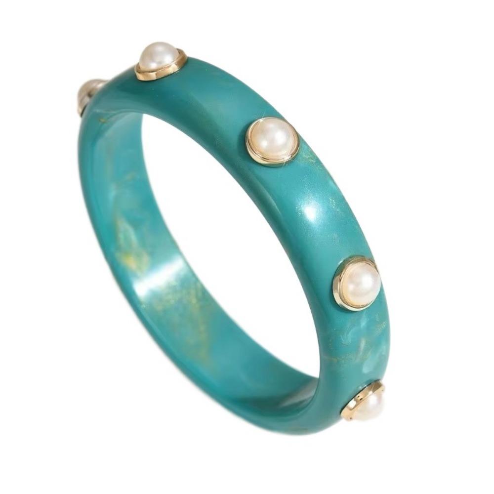 Round Bohemian Bangle Wide Chunky Wrap Wristbands Resin Pearl Shell Bracelet  Girls