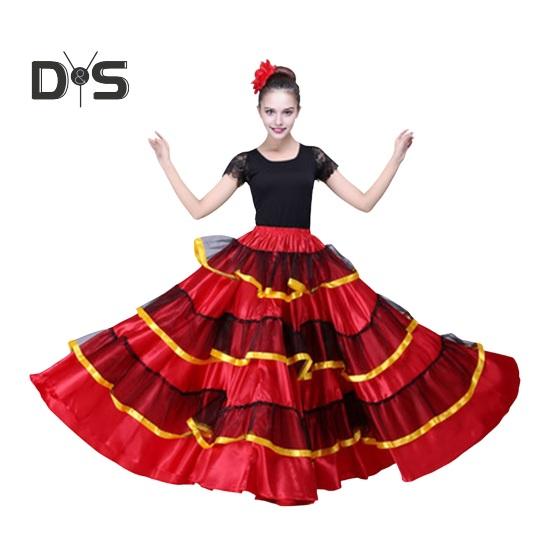

Женская макси-юбка с эластичной резинкой на талии, многослойная юбка-торт, красная, черная, 360-градусная негабаритная юбка, одежда для выступлений на сцене 360 красный