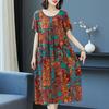 Plus Size Summer Woman Dress Vintage Short Sleeve Print Female Loose Casual Floral Dresses