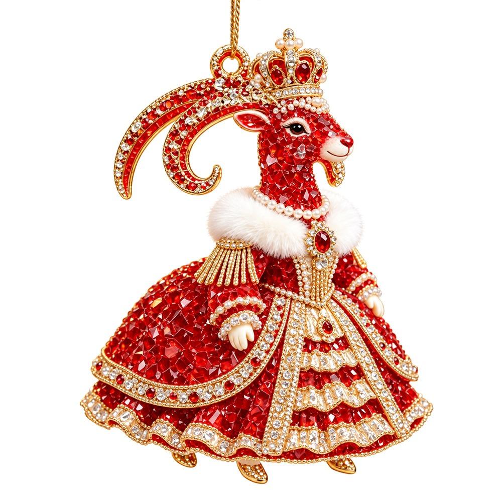 2D Flat Goat Hanging Ornament Set Acrylic Artificial Rhinestone Goat Pendant Simulation Shining Animal Hanging Decoration