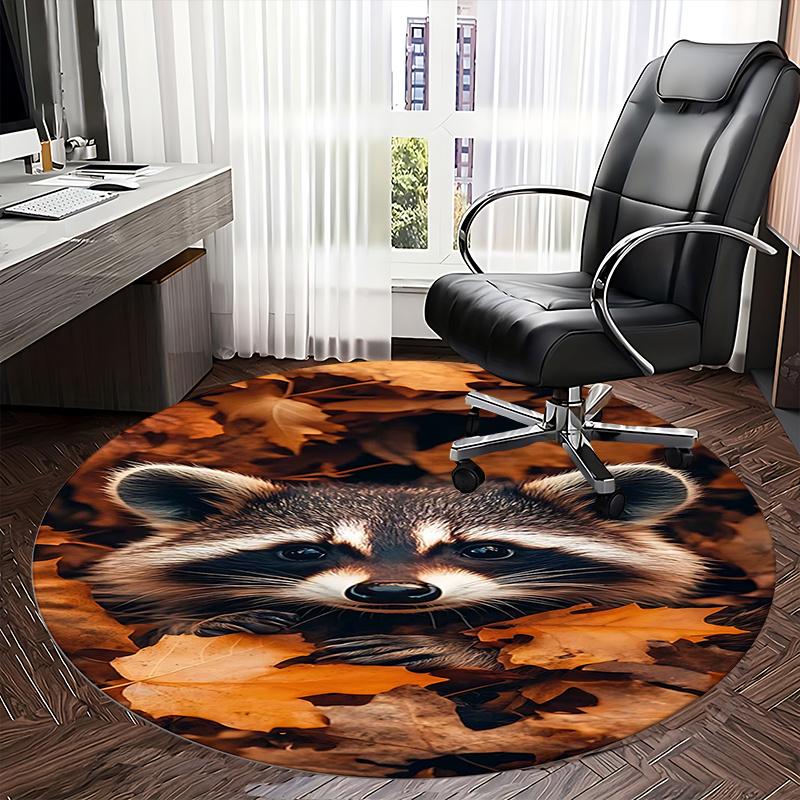 Raccoon Print,Autumn Leaves Pattern Chair mat Round Rug Office carpet, Non slip, Suitable for Living Rooms, Bedrooms decor.1205224a