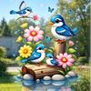 Watercolor Bird Window Sticker Cartoon Blue Birds Flowers Butterflies Double Sided Static Cling