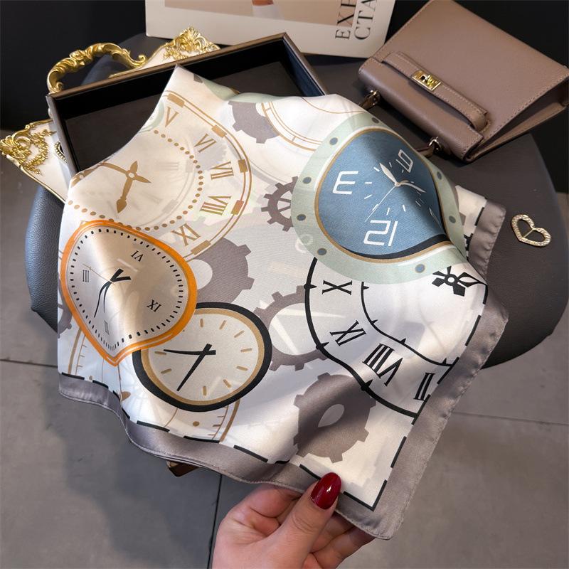 Luxury Temperament Rose Scarf, Spring and Autumn Women's Neck Protection, Scarf, Sunscreen Shawl, New Imitation Silk 71cm Square Scarf