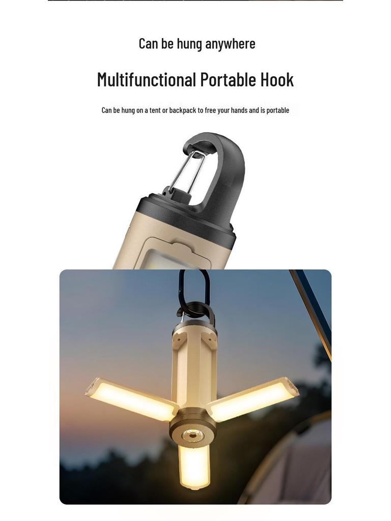 Cross-Border Foldable LED Camping Light with Hook