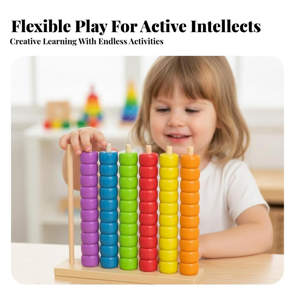 Children's Bead Counting Toy Wood Finish Wooden Abacus Brightly Colored for