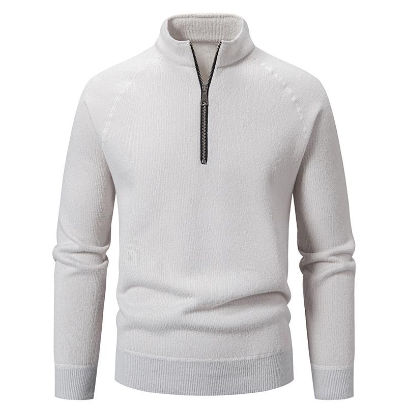 Autumn And Winter Men'S Stand-Up Collar Half-Zipper Knitted Sweater Simple Solid Color Fleece Thickened Casual Sweater Top
