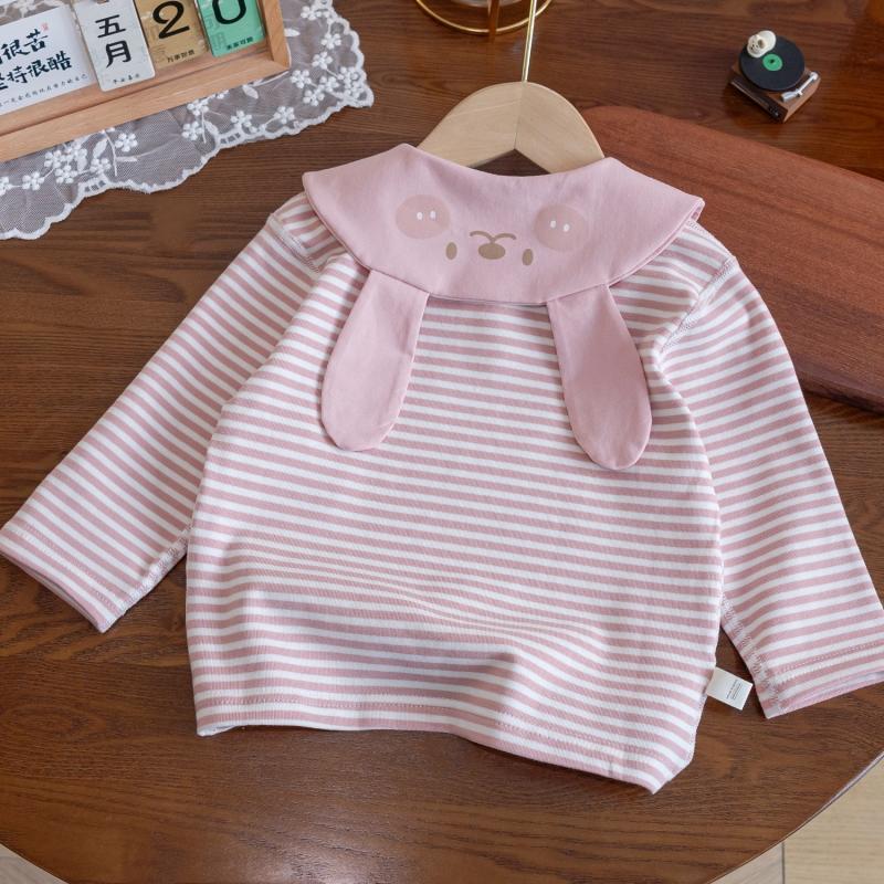 Babyrandiga broderade toppar med dockkrage Söta och gulliga avslappnade lössittande långärmade toppar för vår och höst