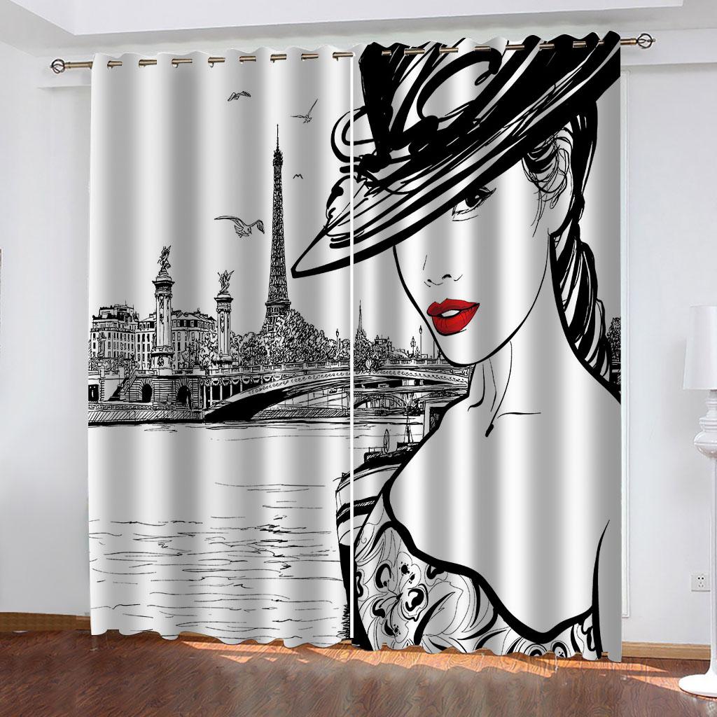 Gardiner För Eleganta Hus Rum 3D Stilfulla Röda Läppar Skönhetsgardiner För Vardagsrum Lyxset, Fönstergardiner Sovrum