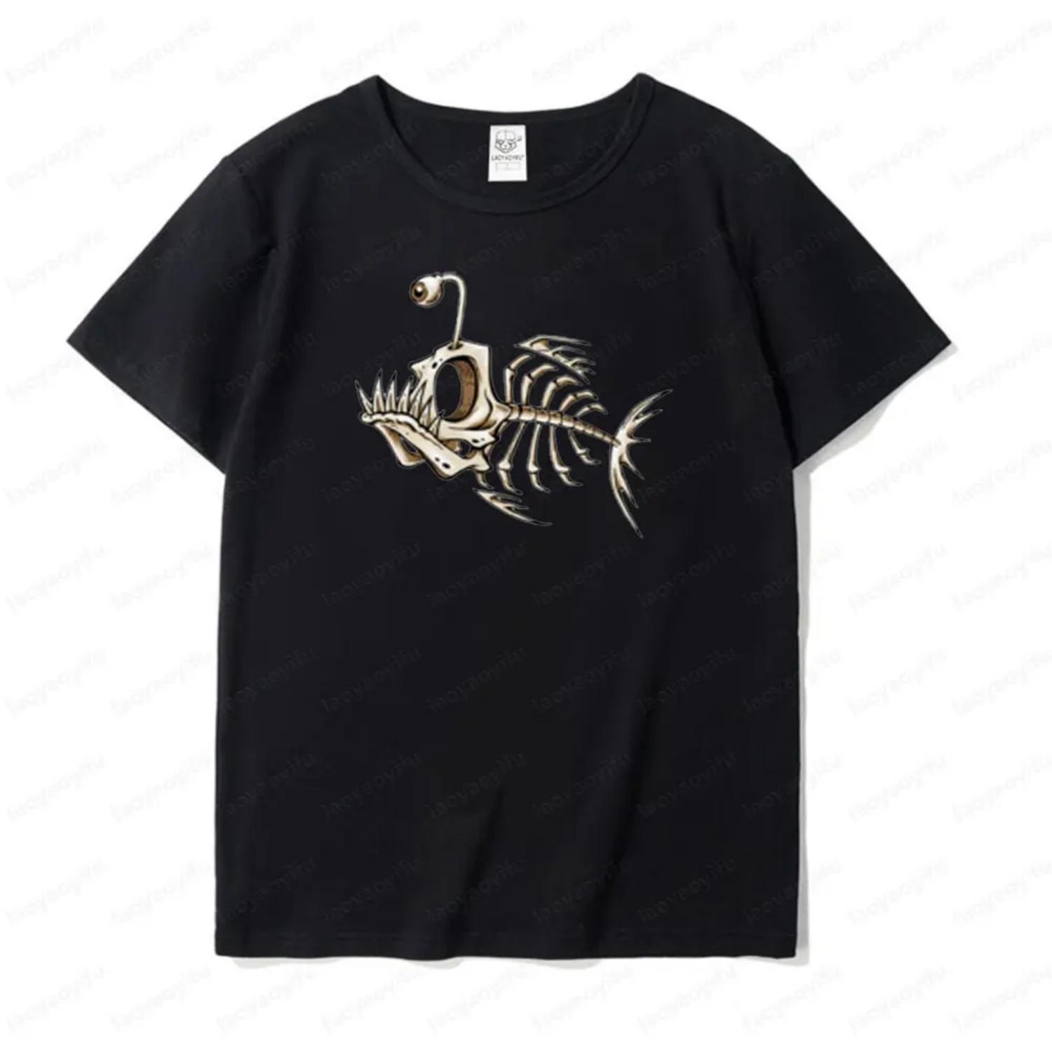 

Deep Sea Fish Bones Fishing Funny Men T Shirt Creative Pattern Print Design Short Sleeve Casual Summer Round Neck Tee Tops XXXXXL чорний