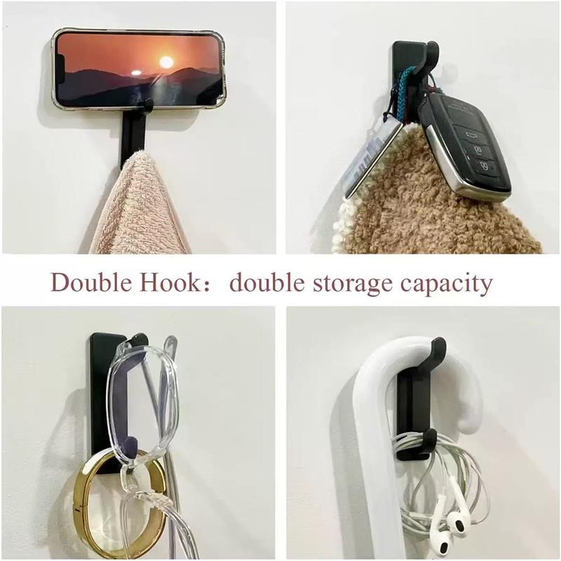 Adhesive Wall Hooks for Towels Coats - Stick On Hooks Hanging Heavy Duty (13lb), Metal Hook for Door, Bathroom, Dorm, Closet - Hanger for Purse