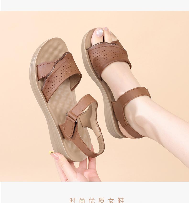 Top Layer Cowhide Summer New Thick Soled Sandals Women's Leather Soft Soled Anti Slip Mother Shoes Comfortable Women's Shoes